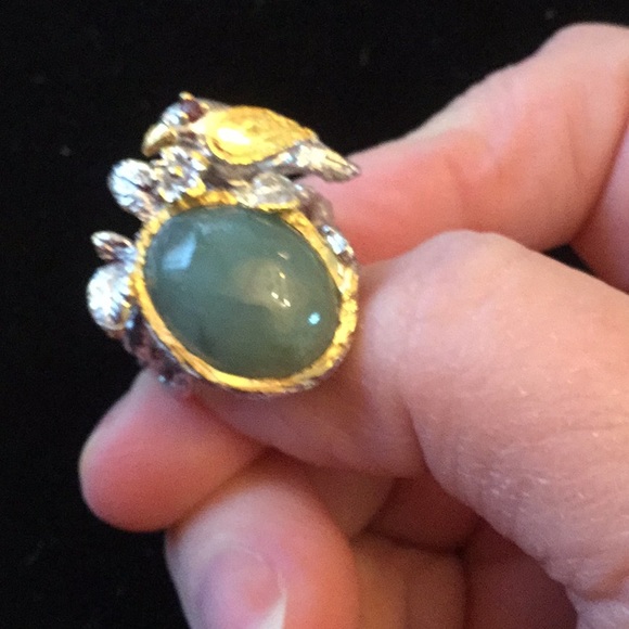 Amazing Genuine Jade & Ruby Bird Ring - Picture 8 of 8